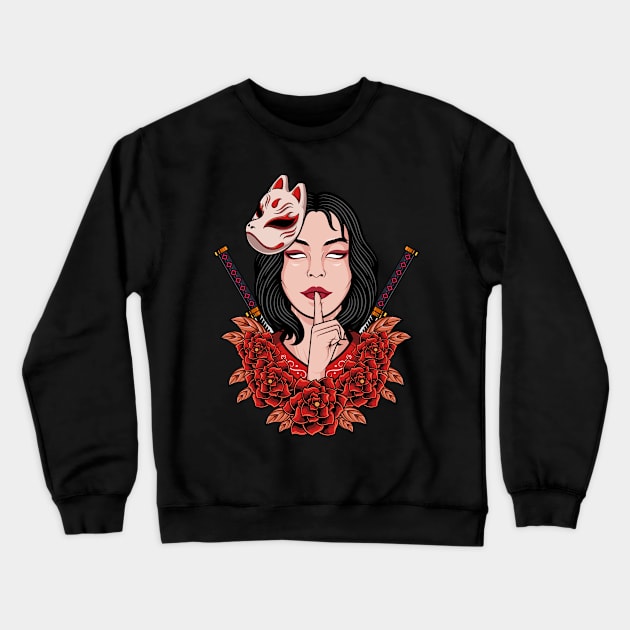 JAPANESE WOMEN GIRL WITH FLOWER ILLUSTRATION Crewneck Sweatshirt by masrxyan